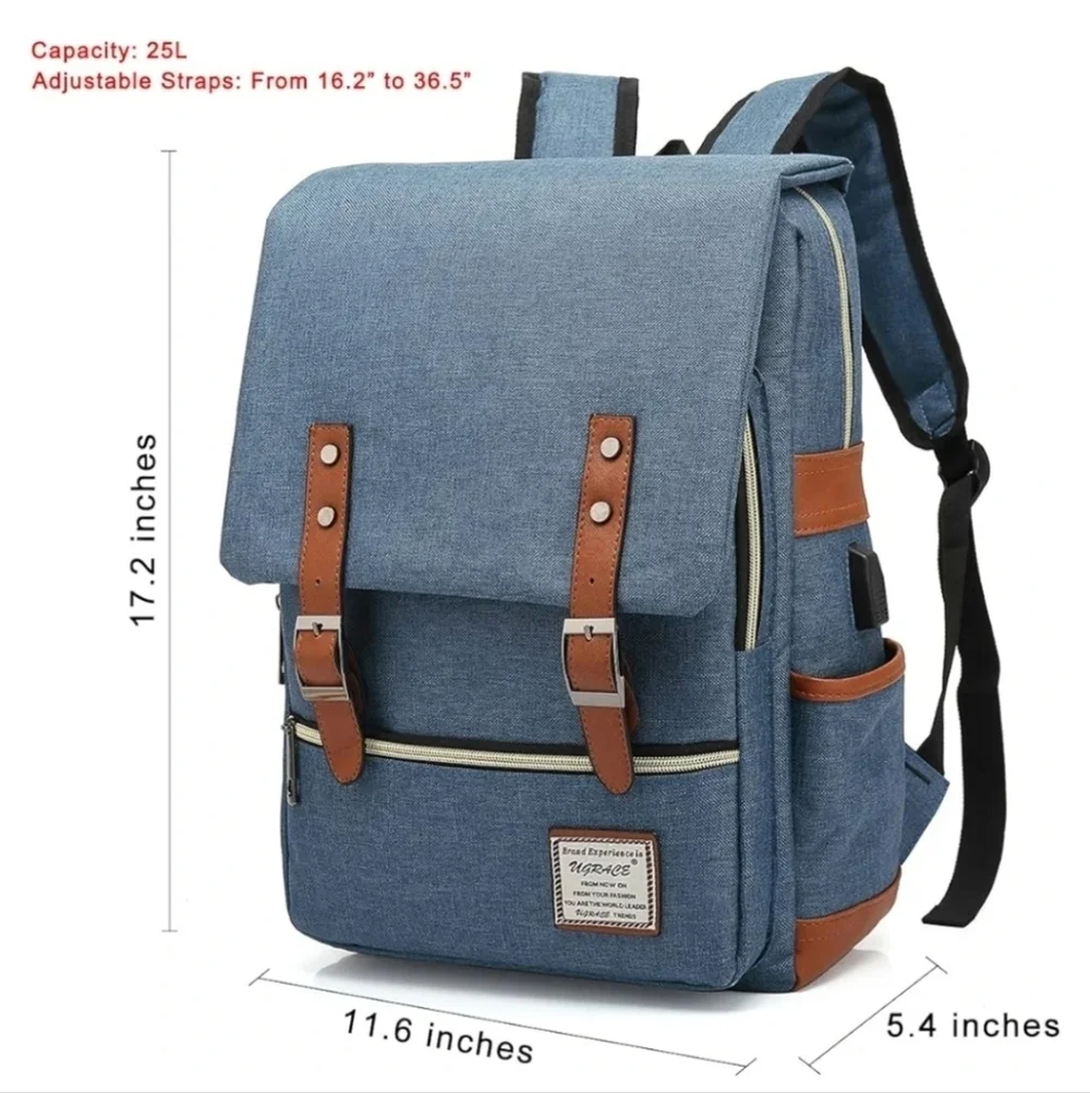 Stylish Blue and Brown Backpack Vintage Style NWOT